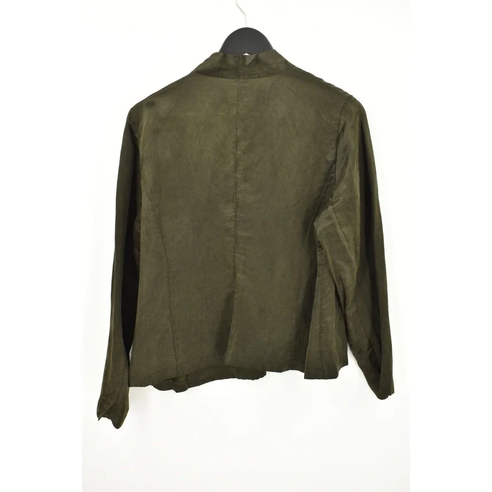 Eileen Fisher PL Petite Large Olive Green Linen Silk Single Button Blazer Jacket_2